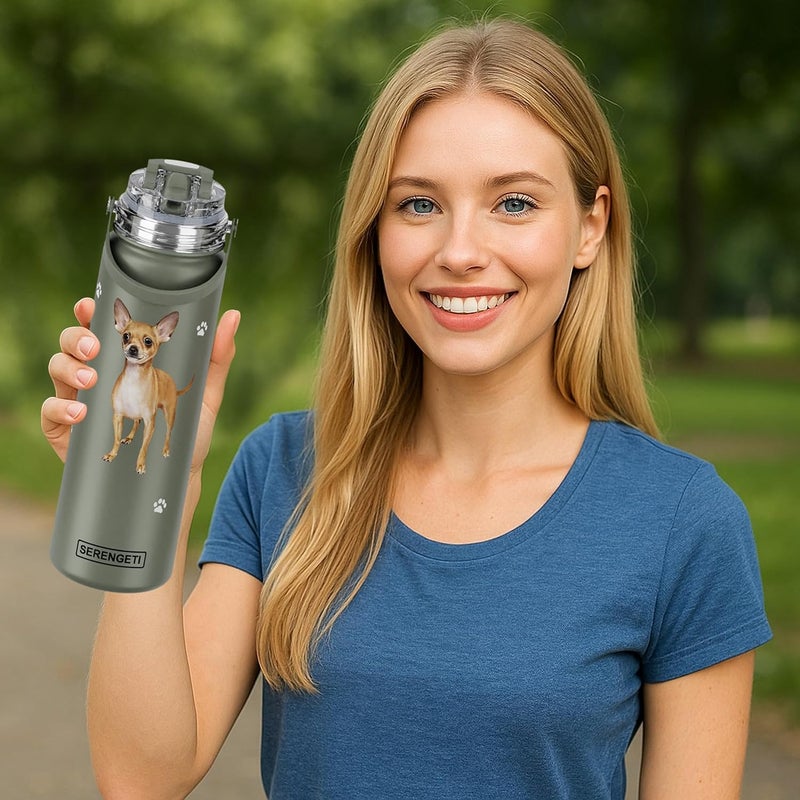 ES Pets SERENGETI 24 Oz Water Bottle Stainless Steel with Spill Proof Lid - Double walled Vacuum Insulated water flask - Realistic 3D Print of your favorite dog (Chihuahua tan) - Image 3